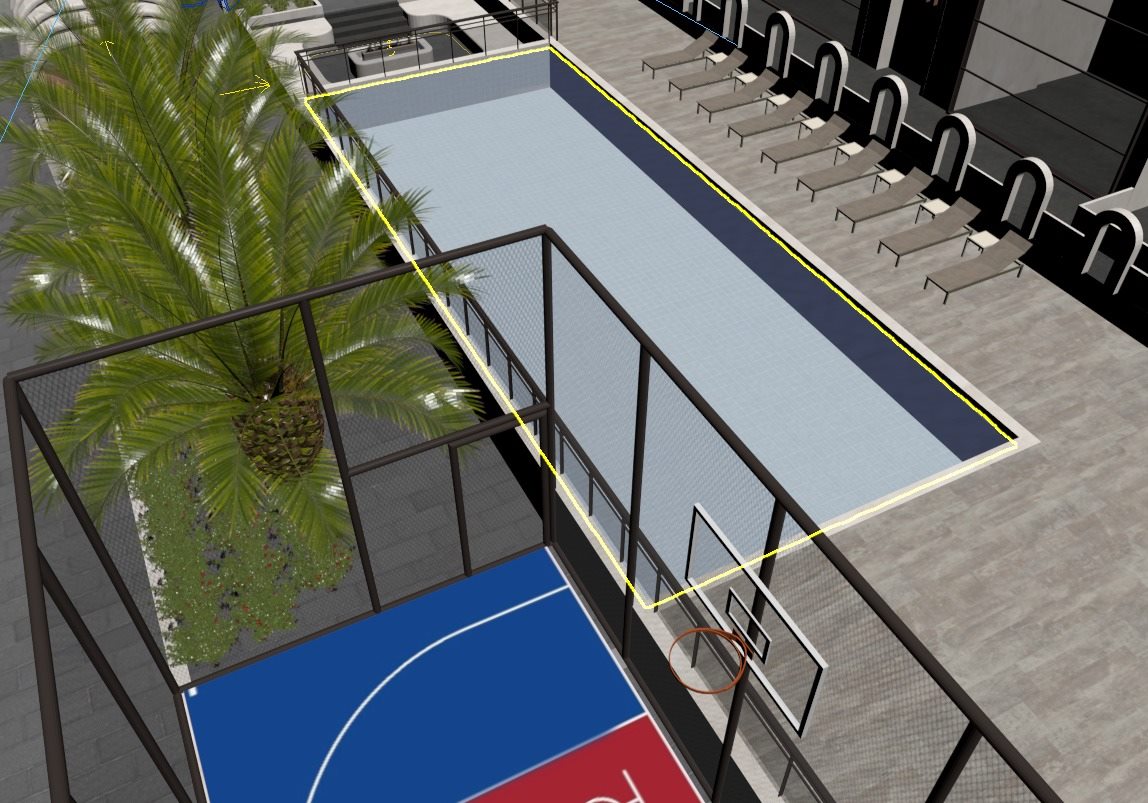 O2 ArtNeva yüzme havuzu ve basketbol sahası